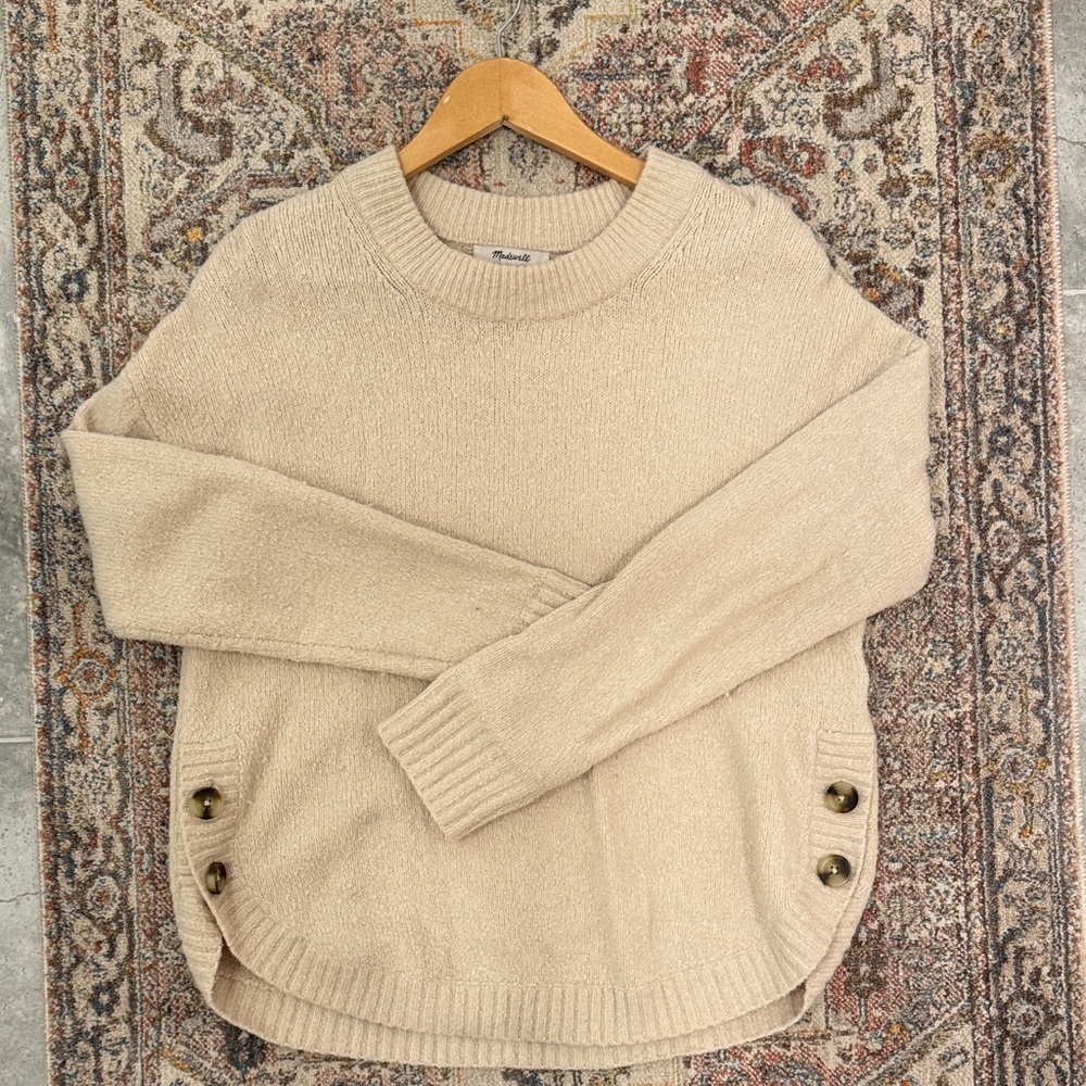 Madewell Cream Crew Neck Sweater with Button Details